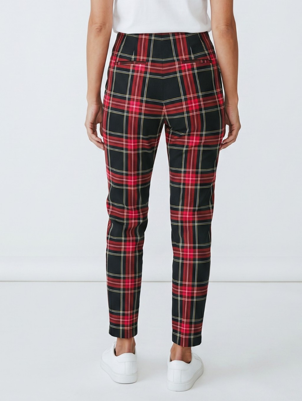 Time And Tru Plaid Red & Black Stretch Slim Pants 2